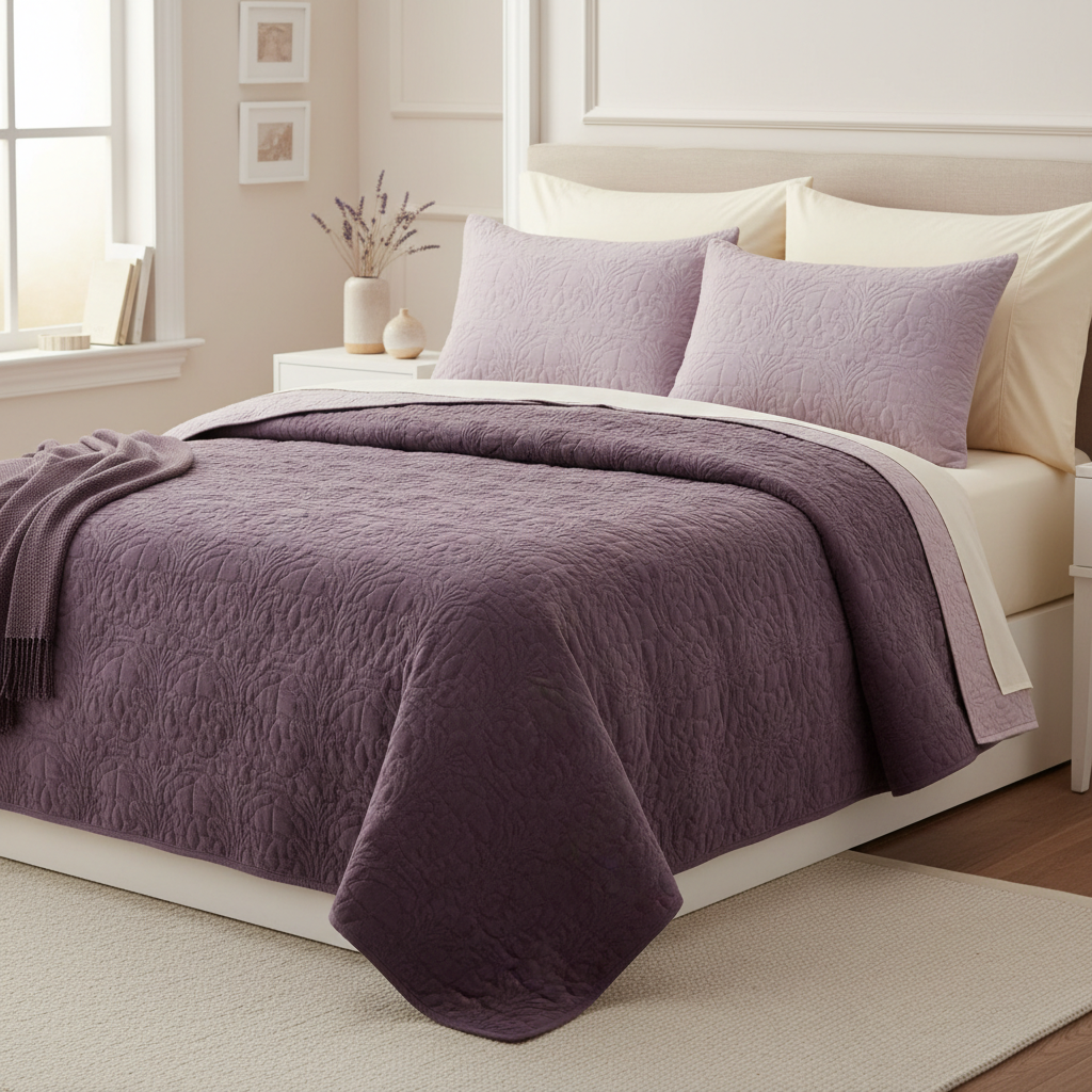 Rich Purple Quilted Bedspread Set