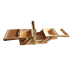Costurero de Madera con 2 Niveles, 6 Compartimentos, Tapa y Asa