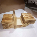 Costurero de Madera con 2 Niveles, 6 Compartimentos, Tapa y Asa