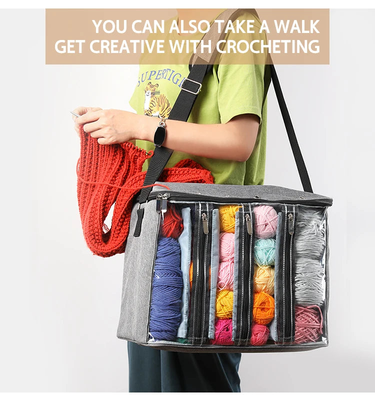 Large Capacity Craft Storage Shoulder Bag – Sewing, Knitting, Crochet & Yarn Organizer