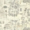 Beige Etchings Collage Cotton Wideback Fabric Per Yard