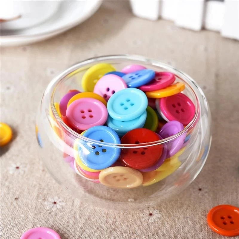 Mixed Color Round Plastic Buttons – 4-Hole, Washable Resin, 50 or 100-Pack