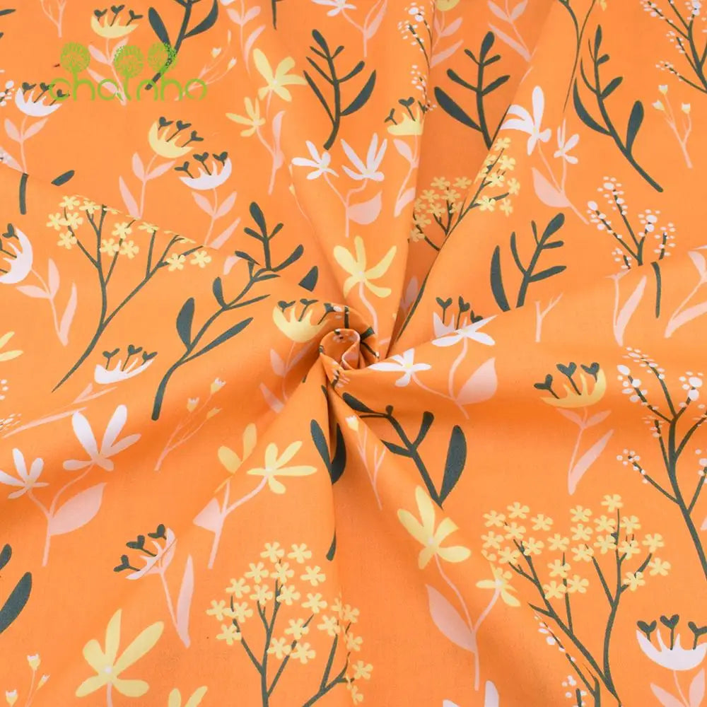 Orange Floral Series Printed Twill Cotton Fabric – 40s Weight
