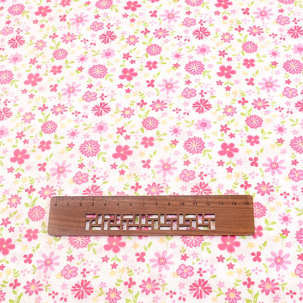Teramil New Cotton Cloth Fabric Blue and Pink Flower Design for Sewing Home Textile Handicraft Patchwork Scrapbooking Needlework