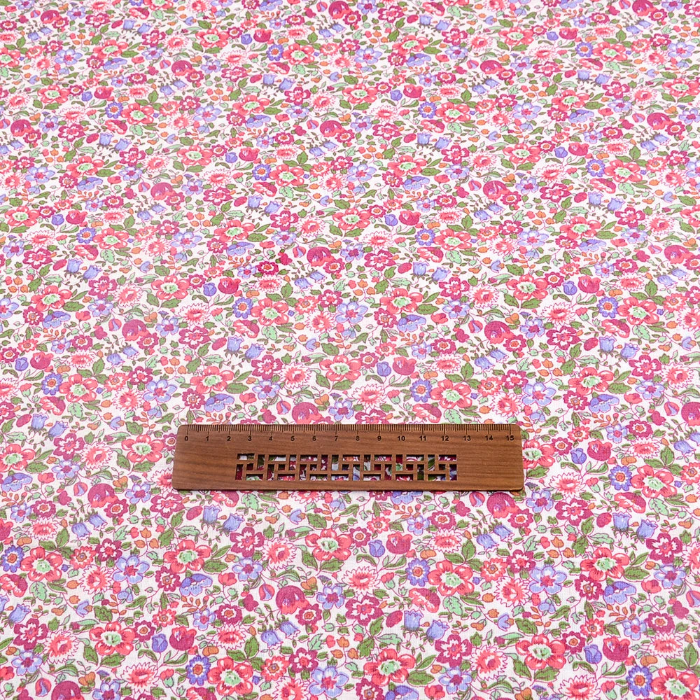 Teramil New Cotton Cloth Fabric Blue and Pink Flower Design for Sewing Home Textile Handicraft Patchwork Scrapbooking Needlework