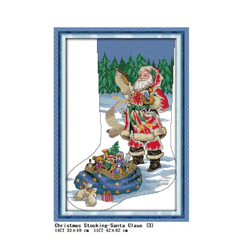 Christmas Stocking Cross Stitch Kit – Stamped 14CT & 11CT Embroidery Set | 13 Designs
