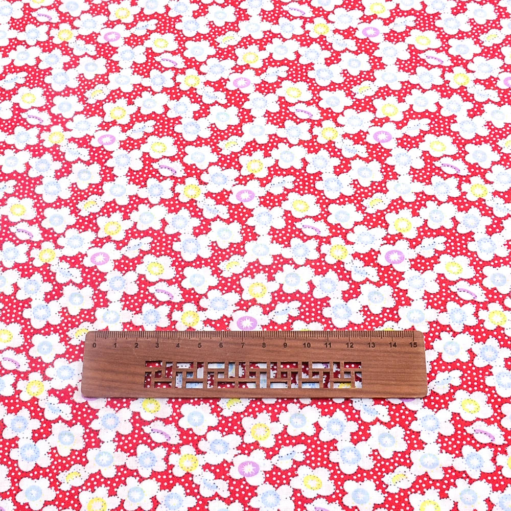 Teramil New Cotton Cloth Fabric Blue and Pink Flower Design for Sewing Home Textile Handicraft Patchwork Scrapbooking Needlework