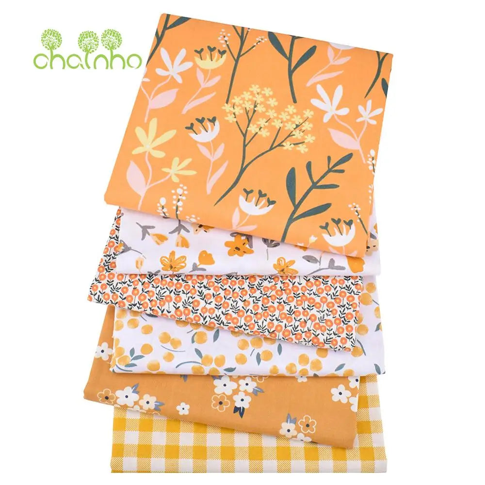 Orange Floral Series Printed Twill Cotton Fabric – 40s Weight