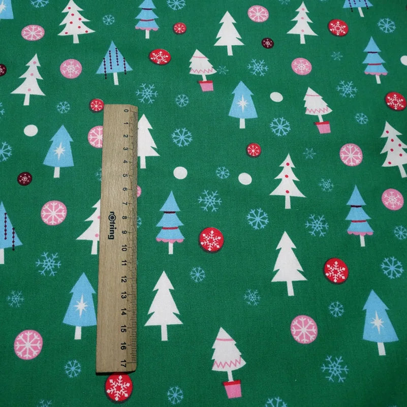 Christmas Twill Cotton Fabric – Santa, Trees & Holiday Prints, 0.5m x 1.6m