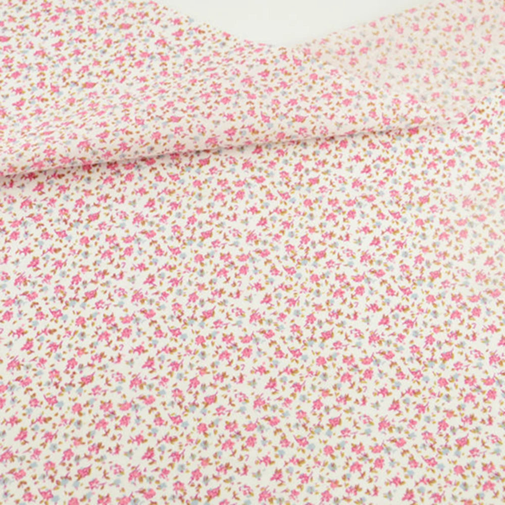 Teramil New Cotton Cloth Fabric Blue and Pink Flower Design for Sewing Home Textile Handicraft Patchwork Scrapbooking Needlework