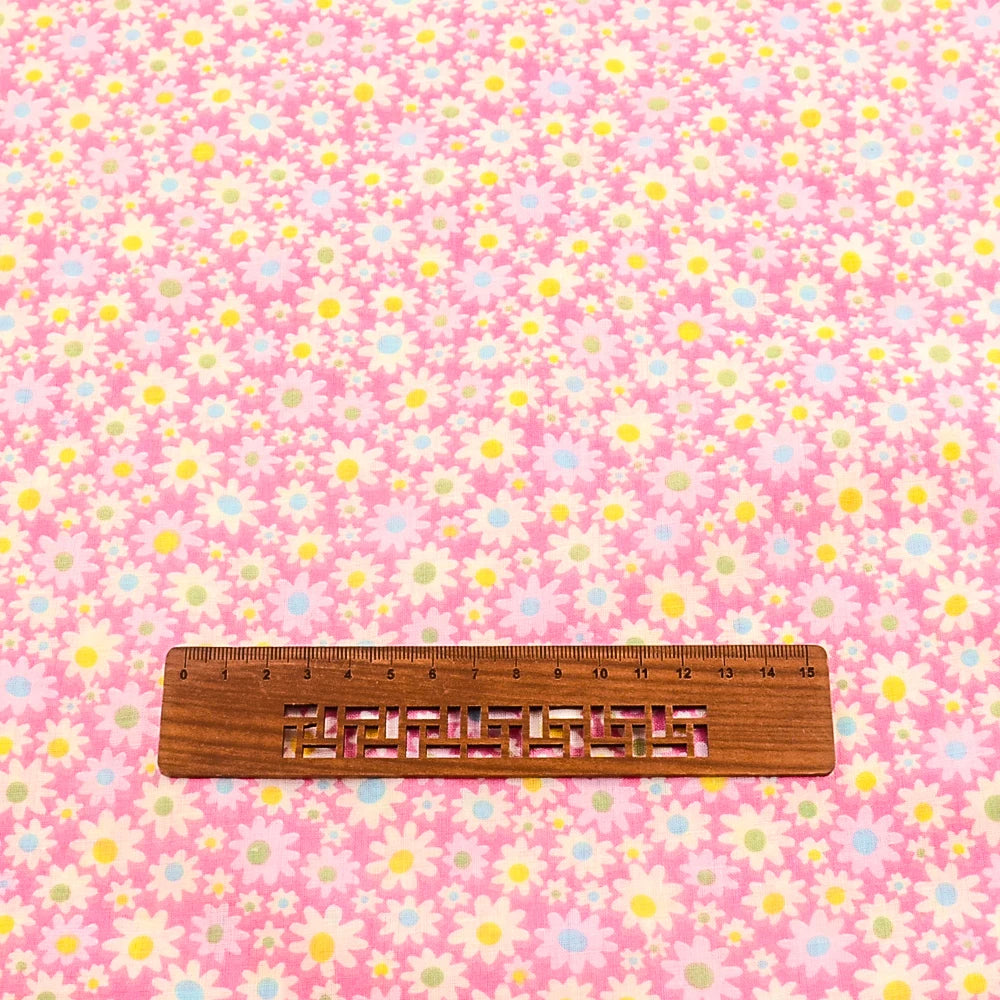 Teramil New Cotton Cloth Fabric Blue and Pink Flower Design for Sewing Home Textile Handicraft Patchwork Scrapbooking Needlework