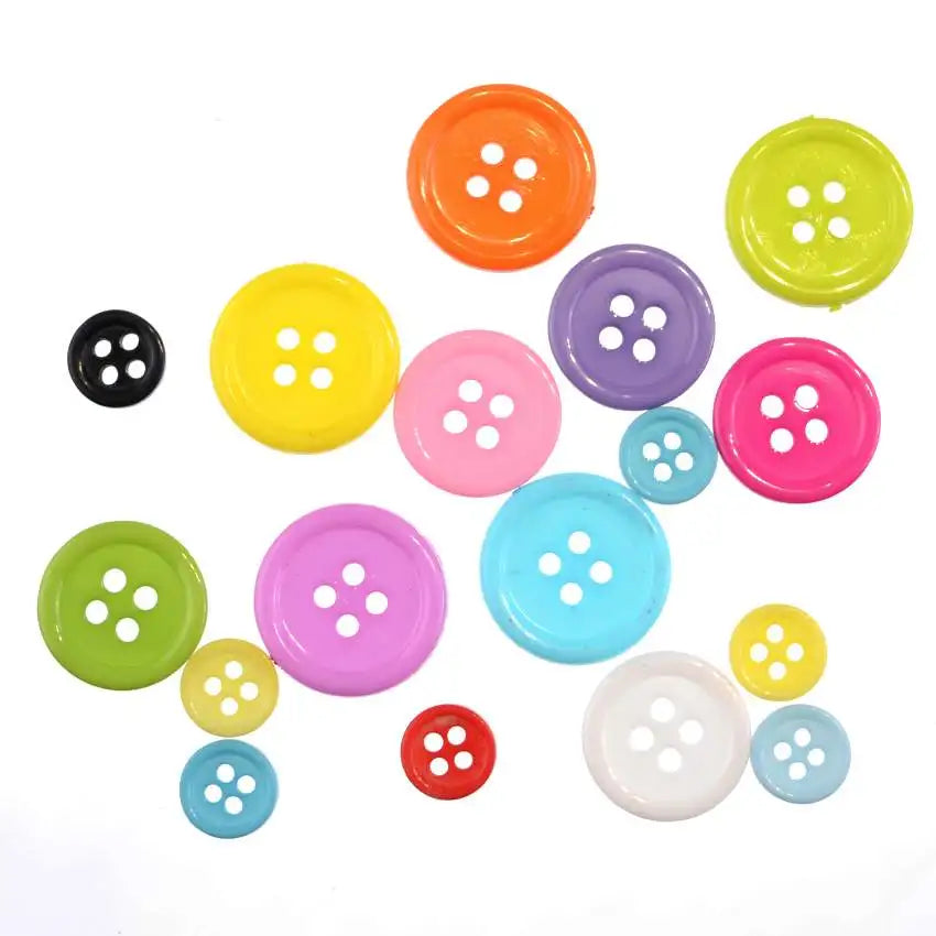 Mixed Color Round Plastic Buttons – 4-Hole, Washable Resin, 50 or 100-Pack