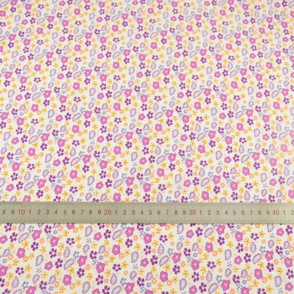 Teramil New Cotton Cloth Fabric Blue and Pink Flower Design for Sewing Home Textile Handicraft Patchwork Scrapbooking Needlework