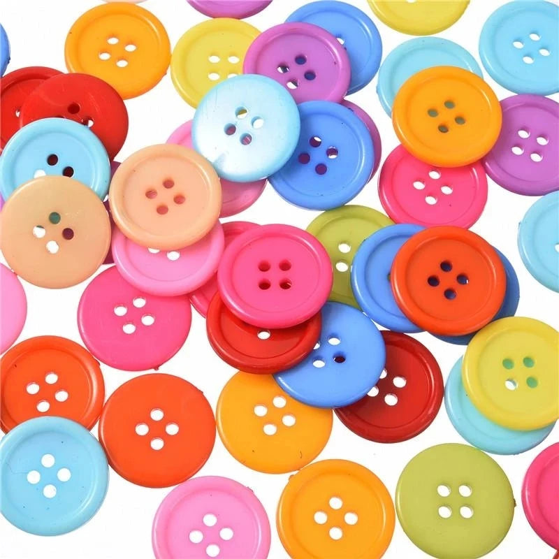Mixed Color Round Plastic Buttons – 4-Hole, Washable Resin, 50 or 100-Pack