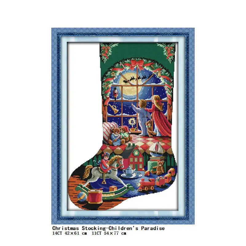 Christmas Stocking Cross Stitch Kit – Stamped 14CT & 11CT Embroidery Set | 13 Designs
