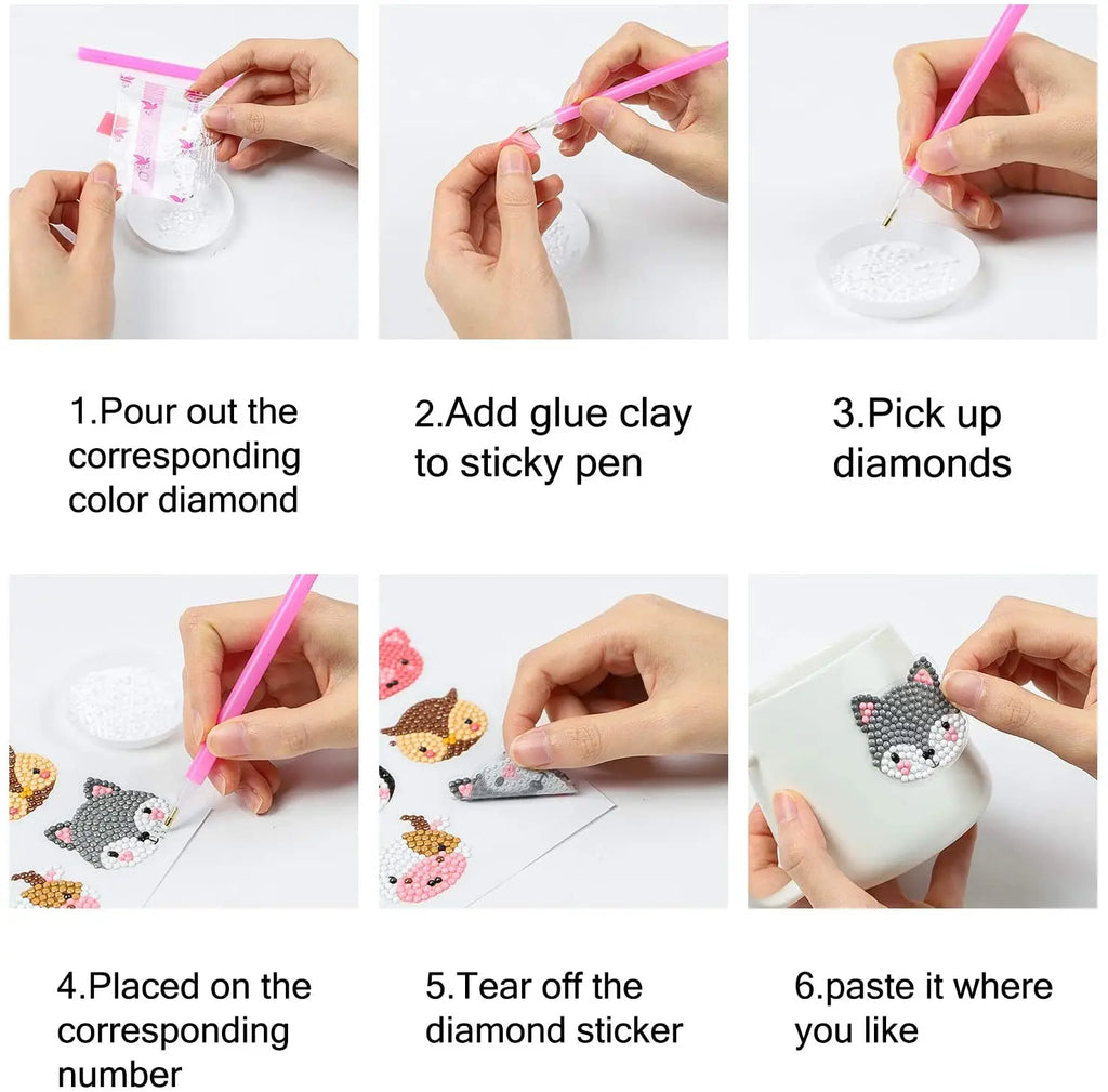 Kits de pintura de diamantes 5D para niños, pegatinas de animales con diamantes DIY, arte de diamantes digital hecho a mano, mosaico de manualidades