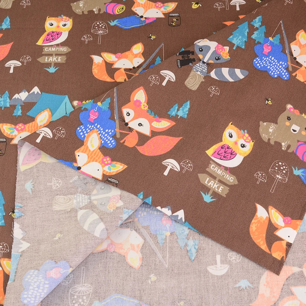 Fox Print 100% Cotton Twill Fabric – 63" Wide | Quilting, Patchwork, Baby & DIY Sewing (6 Pre-Cut Sizes)