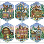 Christmas Village Cross Stitch Kit | Counted 11CT/14CT/18CT | 6 Holiday Building Designs