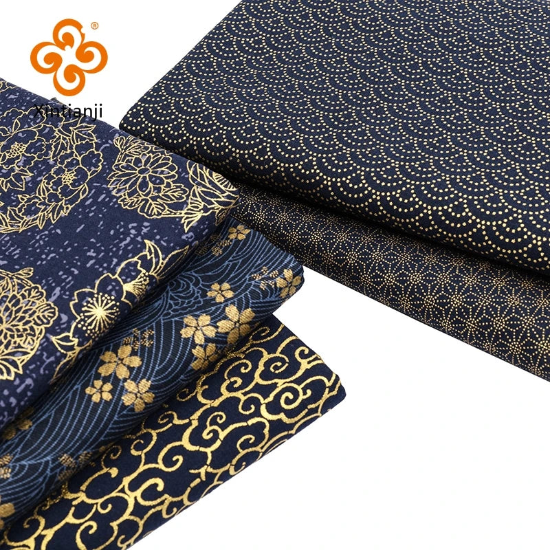 Japanese Navy Bronzed Print Cotton Kimono Fabric – 57" Wide, 200gsm | Quilting, Clothing & DIY Crafts (3 Sizes)