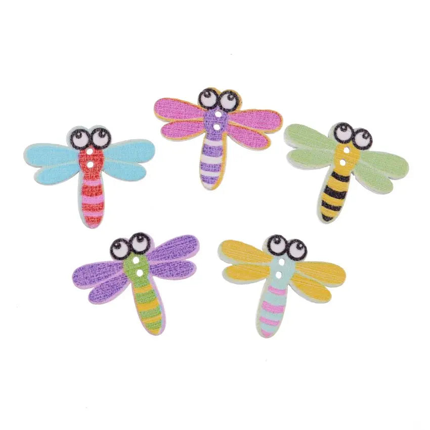 Mixed Color Dragonfly Wood Buttons – 2-Hole, Eco-Friendly, 10 or 50-Pack