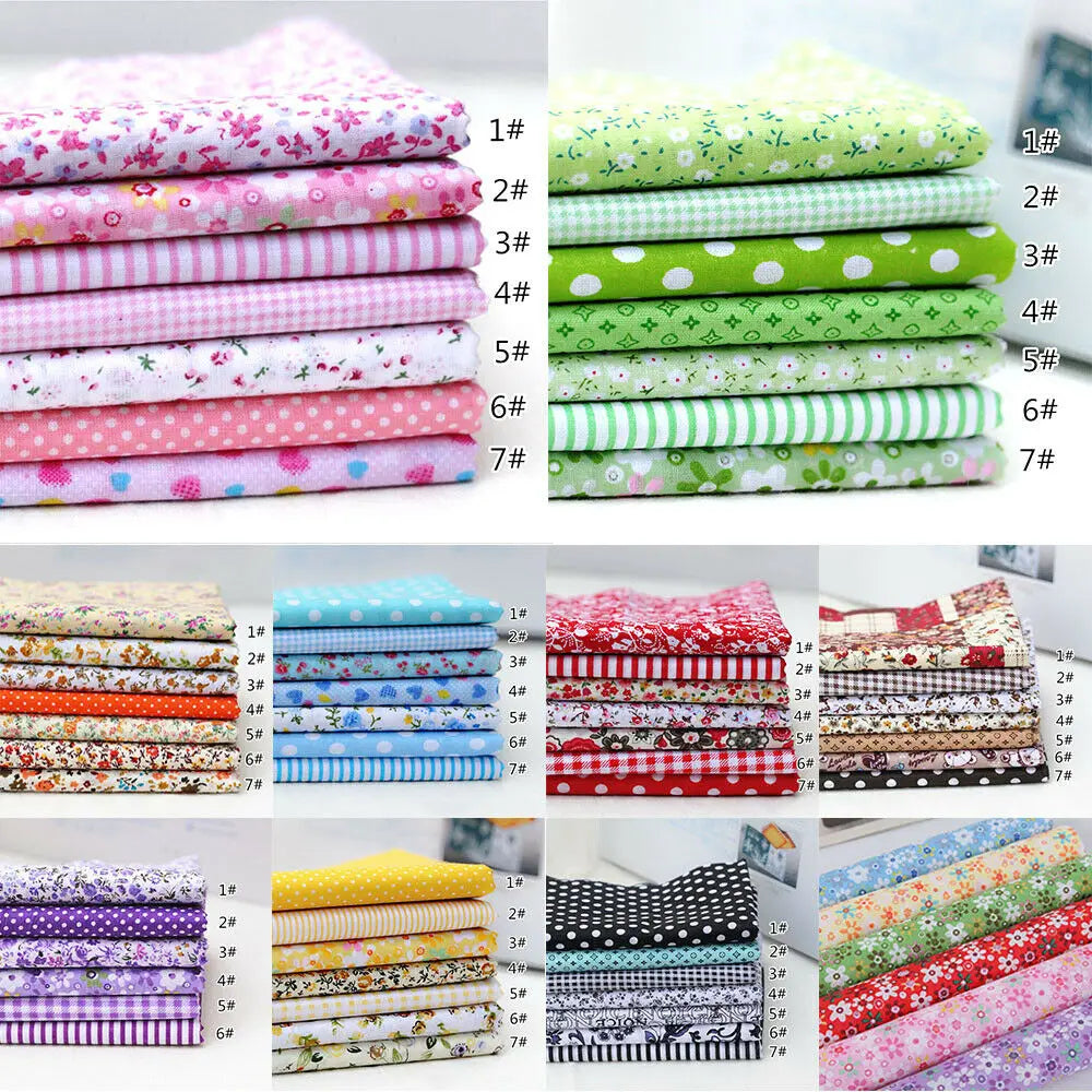 7-Piece Multicolor Cotton Fat Quarter Bundle — 25x25cm (Set A)