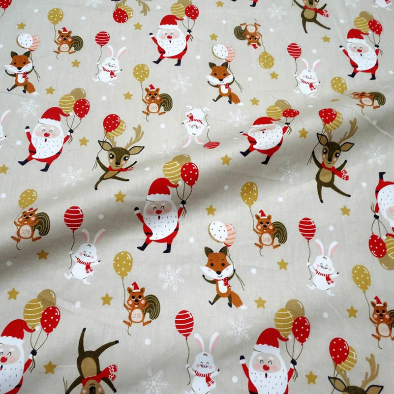 Christmas Twill Cotton Fabric – Santa, Trees & Holiday Prints, 0.5m x 1.6m
