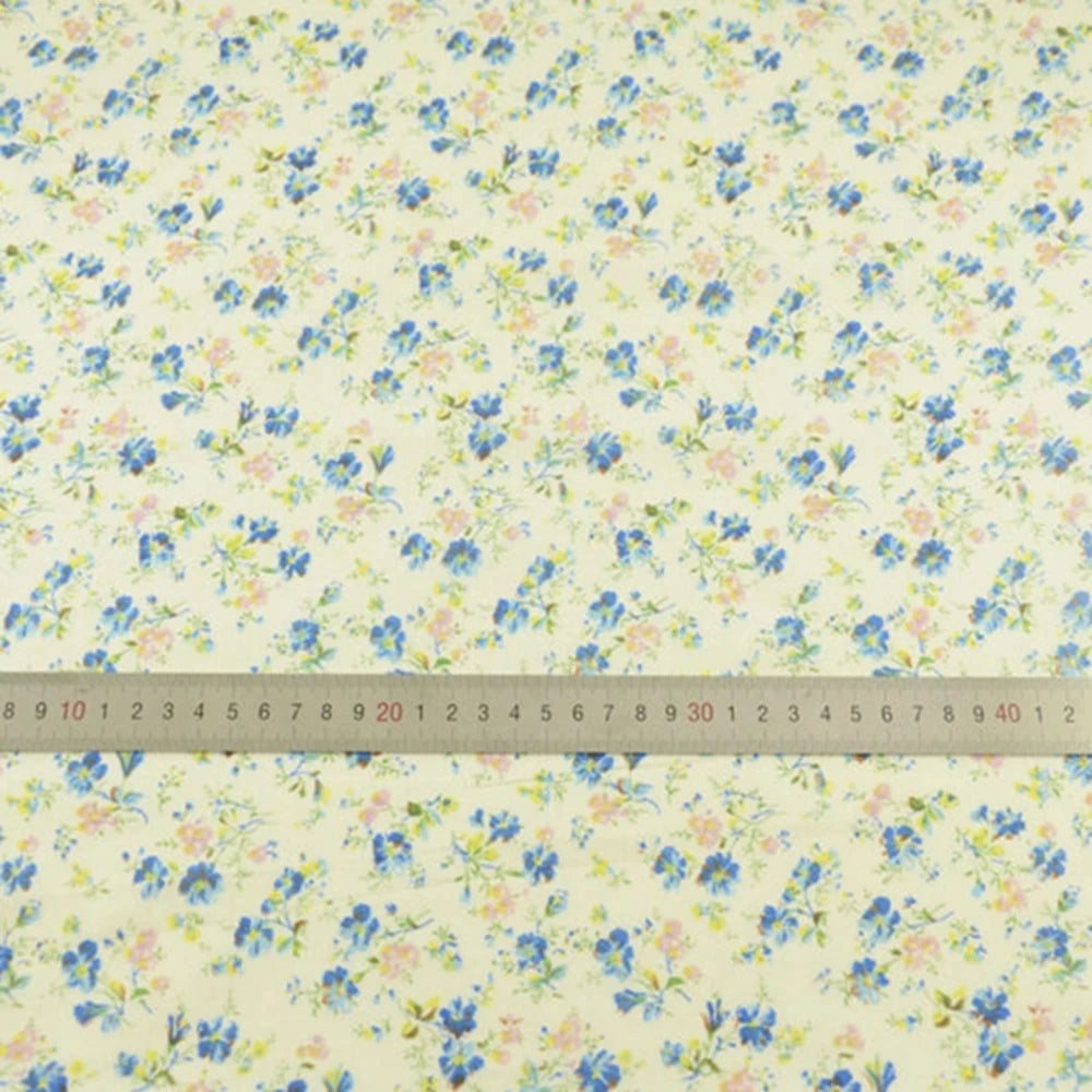 Teramil New Cotton Cloth Fabric Blue and Pink Flower Design for Sewing Home Textile Handicraft Patchwork Scrapbooking Needlework