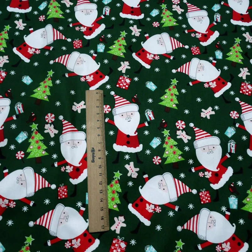 Christmas Twill Cotton Fabric – Santa, Trees & Holiday Prints, 0.5m x 1.6m