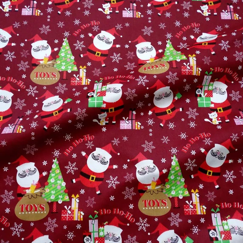 Christmas Twill Cotton Fabric – Santa, Trees & Holiday Prints, 0.5m x 1.6m