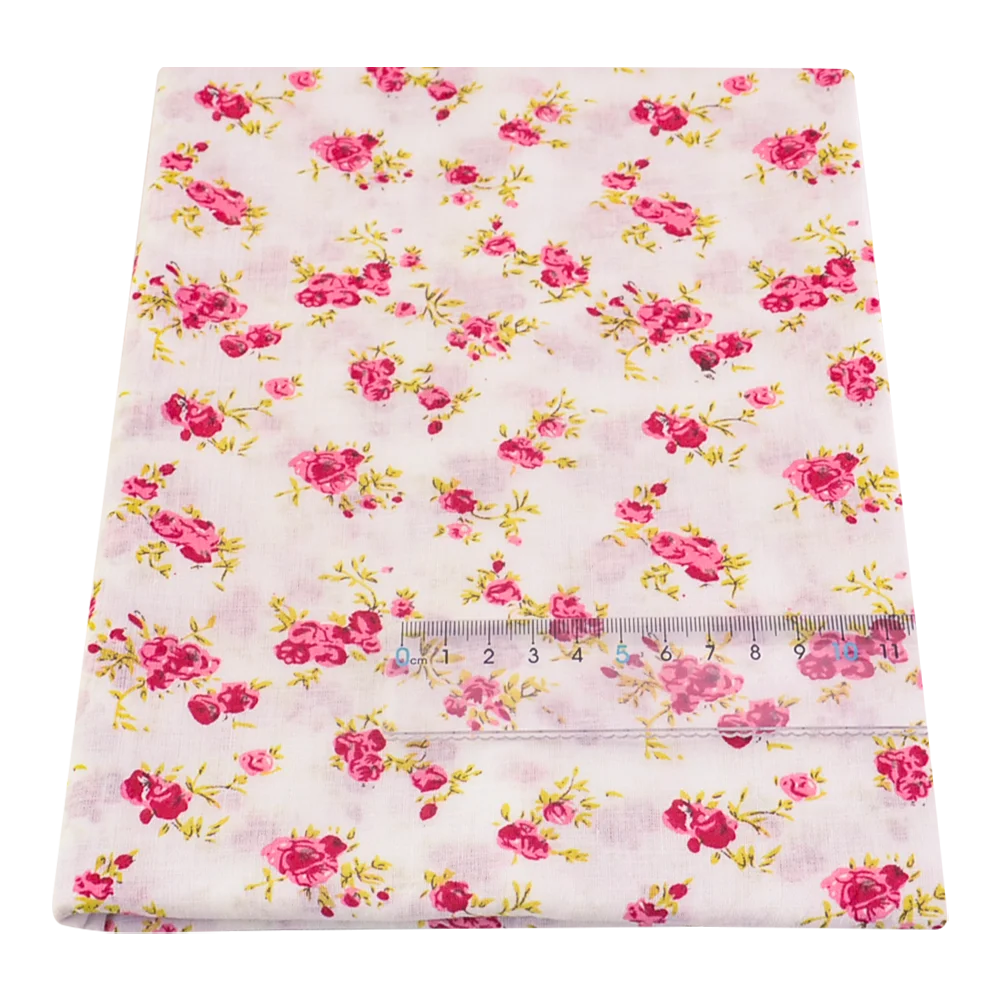 Teramil New Cotton Cloth Fabric Blue and Pink Flower Design for Sewing Home Textile Handicraft Patchwork Scrapbooking Needlework
