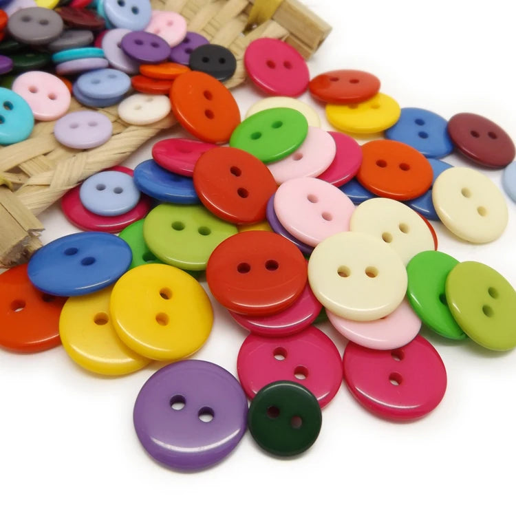 MIAOCHI Mixed Color Round Plastic Buttons – 2-Hole, 7 Sizes, 50 or 100-Pack