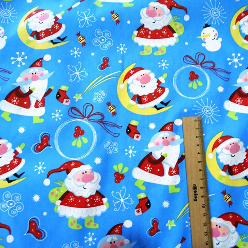 Christmas Twill Cotton Fabric – Santa, Trees & Holiday Prints, 0.5m x 1.6m