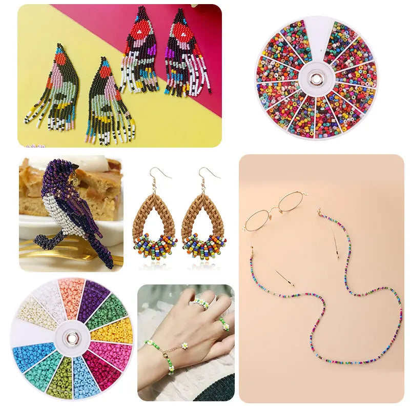 Set de 2000 Cuentas de Cristal de Semilla – 12 Colores Surtidos para Hacer Joyas, Pulseras y Manualidades DIY