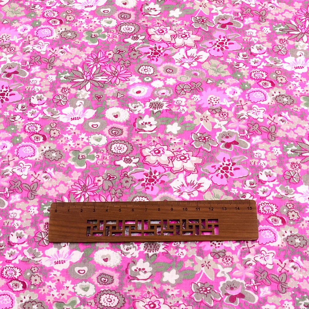 Teramil New Cotton Cloth Fabric Blue and Pink Flower Design for Sewing Home Textile Handicraft Patchwork Scrapbooking Needlework