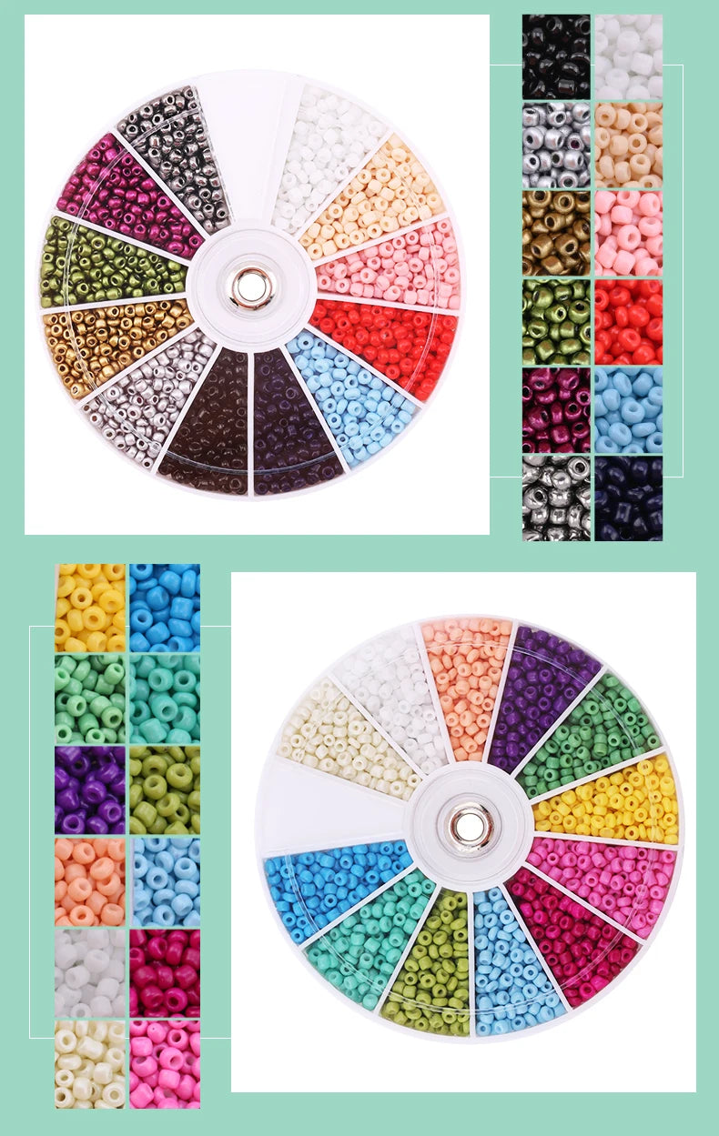 Set de 2000 Cuentas de Cristal de Semilla – 12 Colores Surtidos para Hacer Joyas, Pulseras y Manualidades DIY