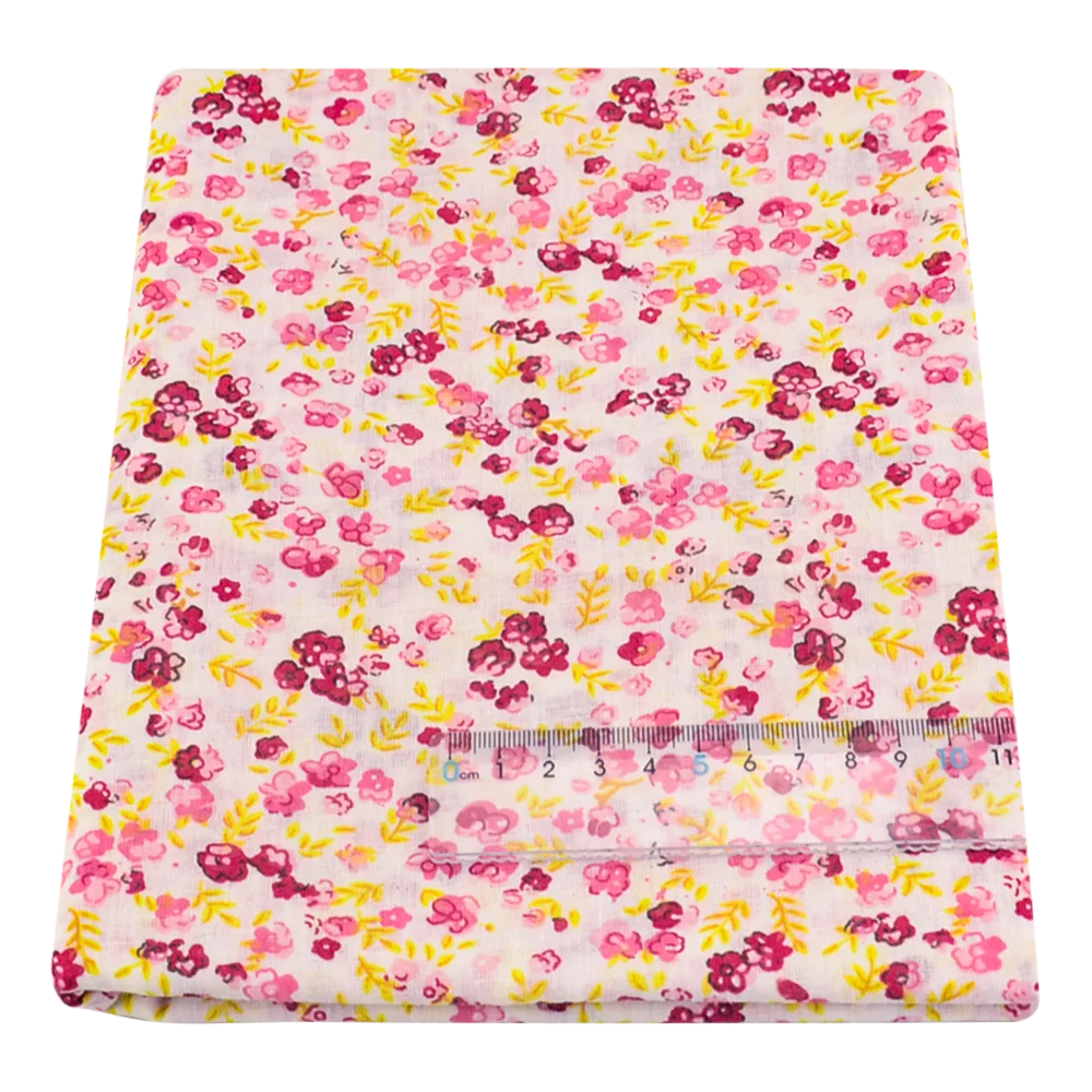 Teramil New Cotton Cloth Fabric Blue and Pink Flower Design for Sewing Home Textile Handicraft Patchwork Scrapbooking Needlework