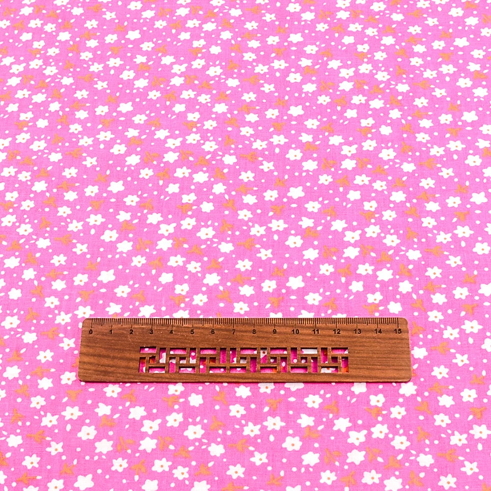 Teramil New Cotton Cloth Fabric Blue and Pink Flower Design for Sewing Home Textile Handicraft Patchwork Scrapbooking Needlework