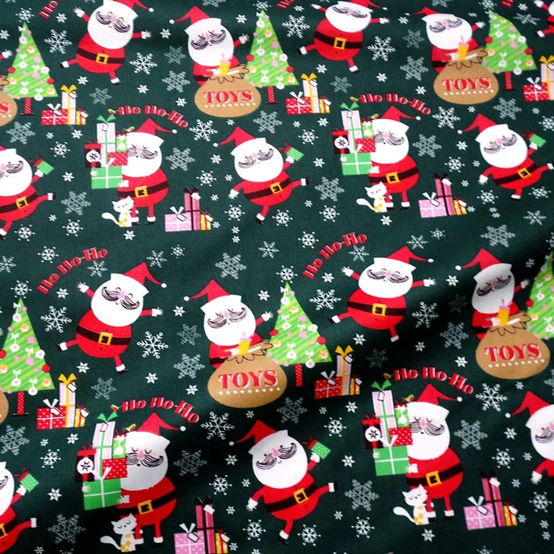 Christmas Twill Cotton Fabric – Santa, Trees & Holiday Prints, 0.5m x 1.6m