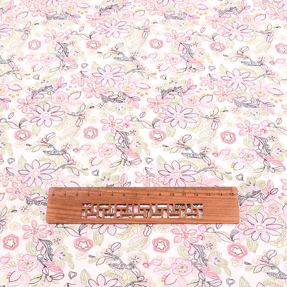 Teramil New Cotton Cloth Fabric Blue and Pink Flower Design for Sewing Home Textile Handicraft Patchwork Scrapbooking Needlework