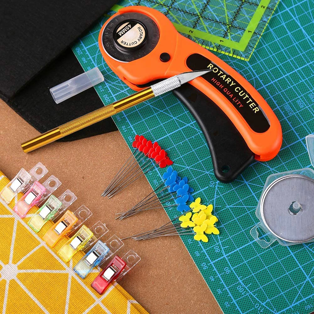 125-Piece 45mm Rotary Cutter Kit – Cutting Mat, Patchwork Ruler & Sewing Clips