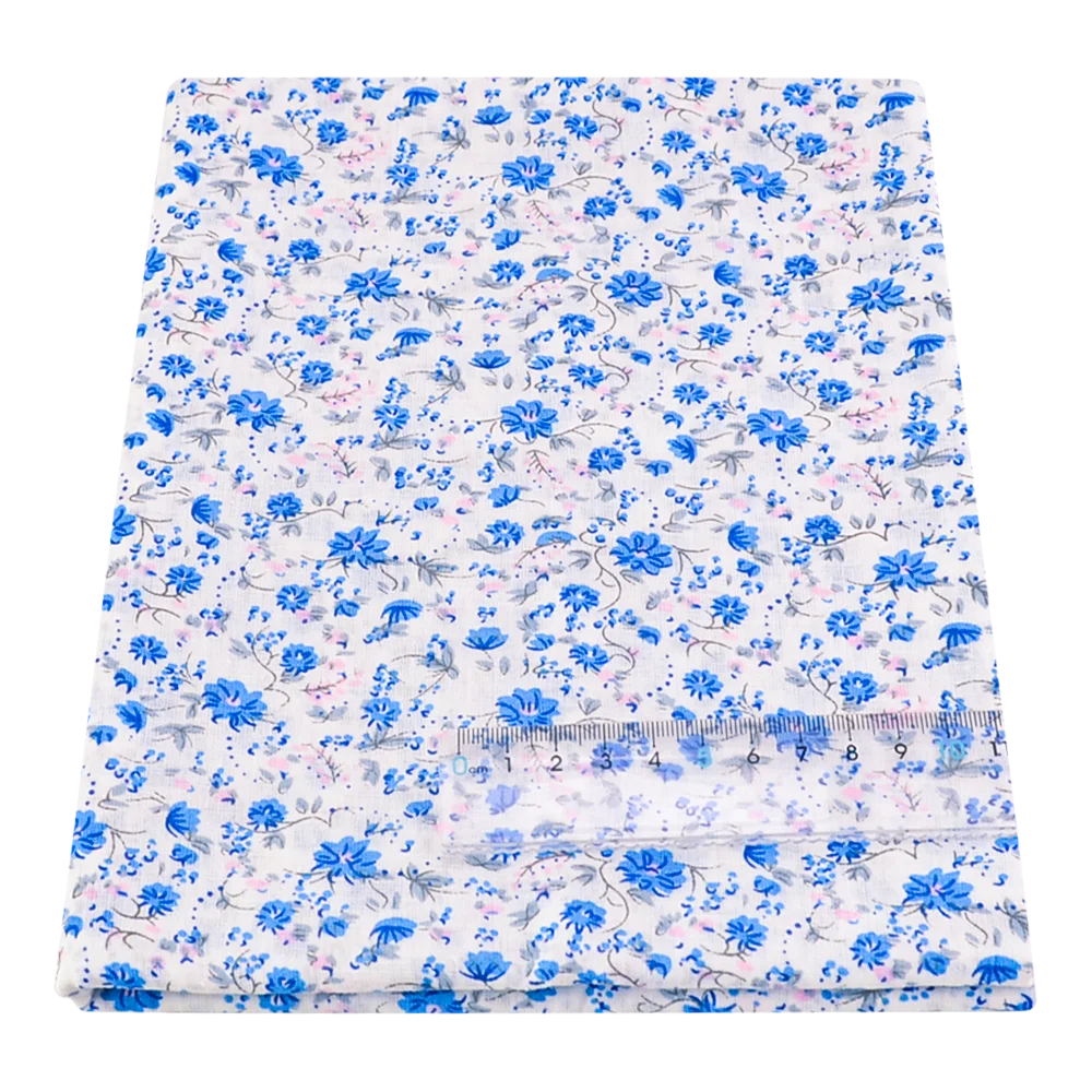 Blue & Pink Floral Print 100% Cotton Fabric — 150cm Wide | Pre-Cut Quilting & Patchwork Fabric