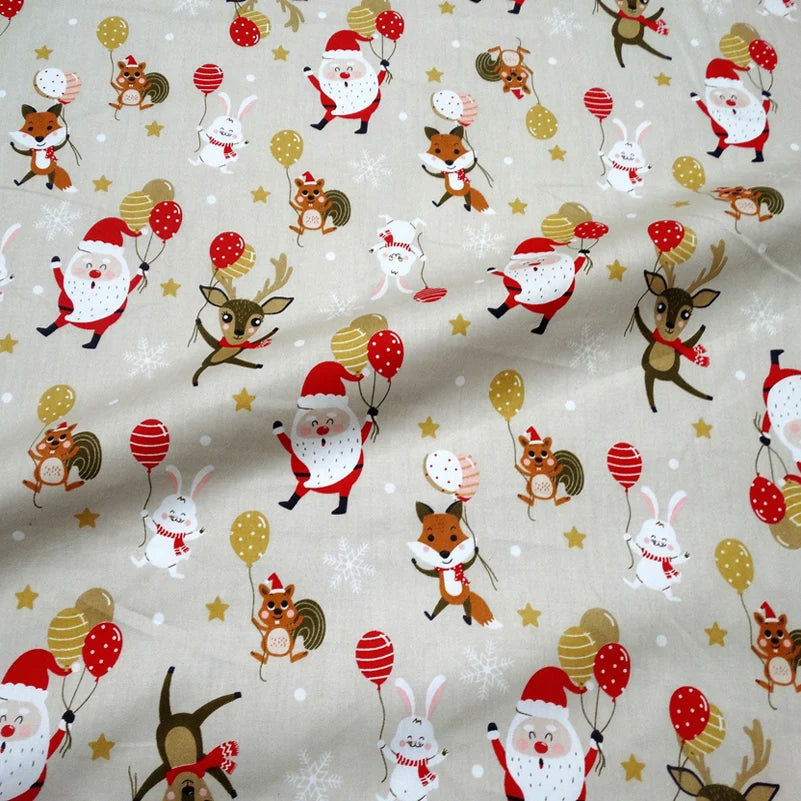 Christmas Twill Cotton Fabric – Santa, Trees & Holiday Prints, 0.5m x 1.6m