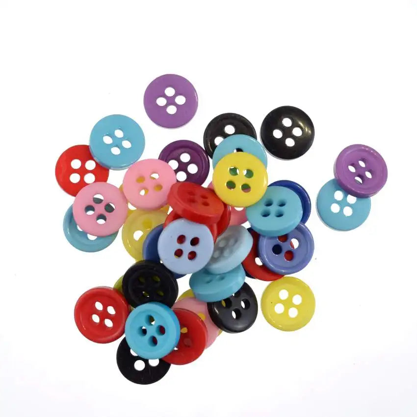 Mixed Color Round Plastic Buttons – 4-Hole, Washable Resin, 50 or 100-Pack