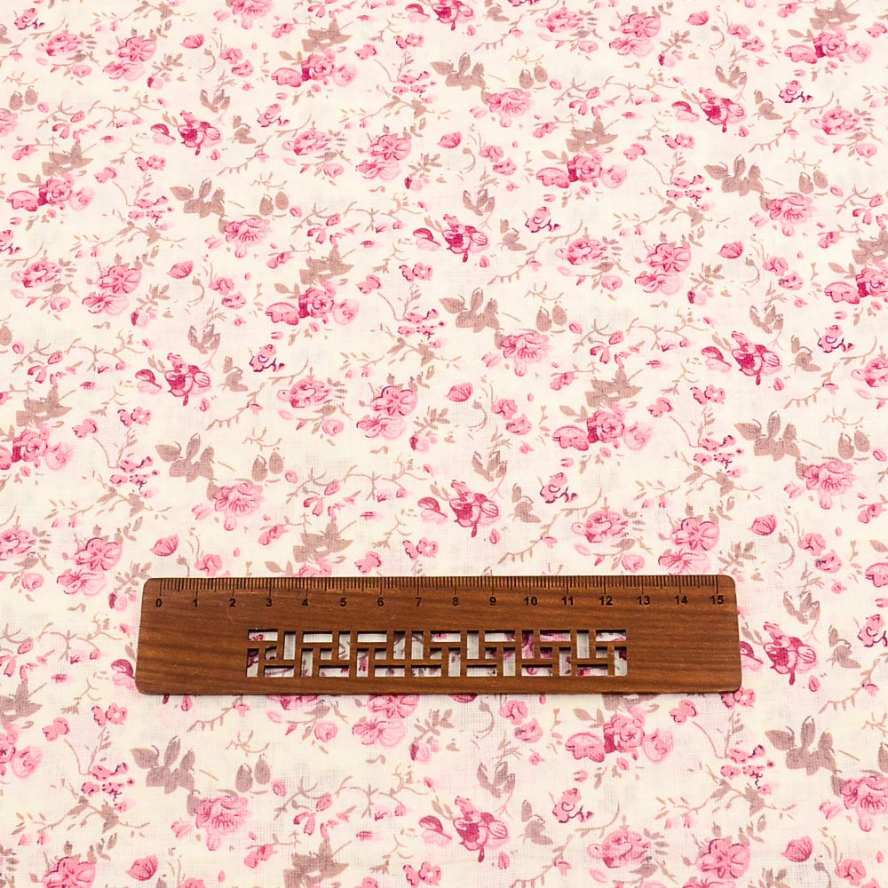Teramil New Cotton Cloth Fabric Blue and Pink Flower Design for Sewing Home Textile Handicraft Patchwork Scrapbooking Needlework