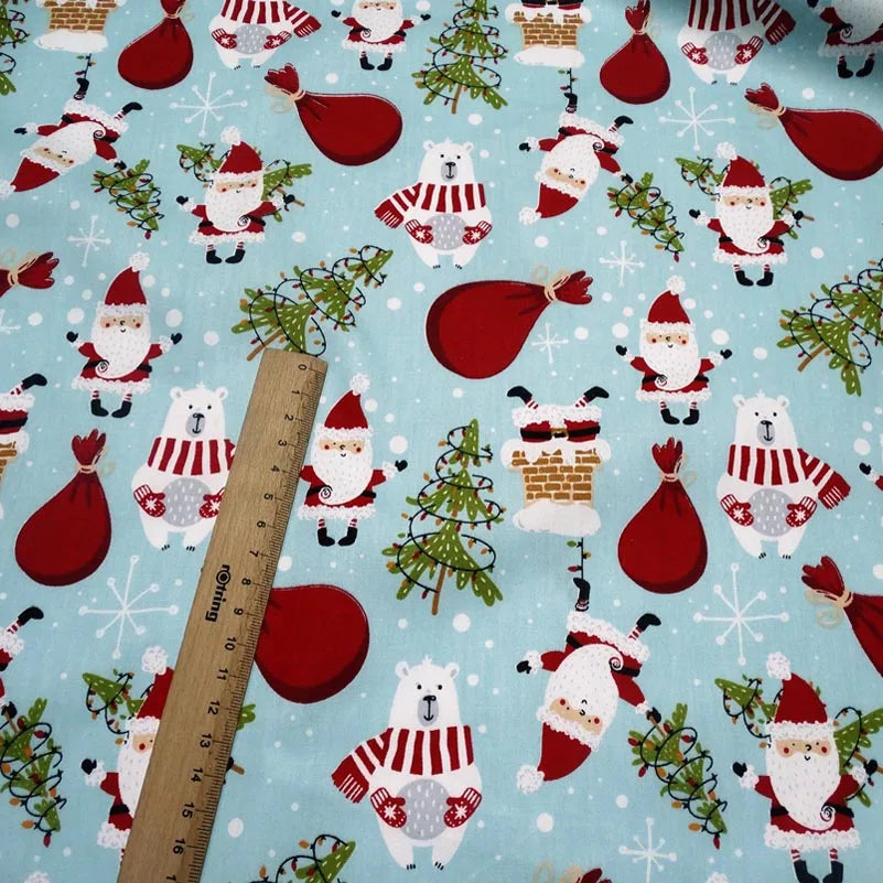Christmas Twill Cotton Fabric – Santa, Trees & Holiday Prints, 0.5m x 1.6m