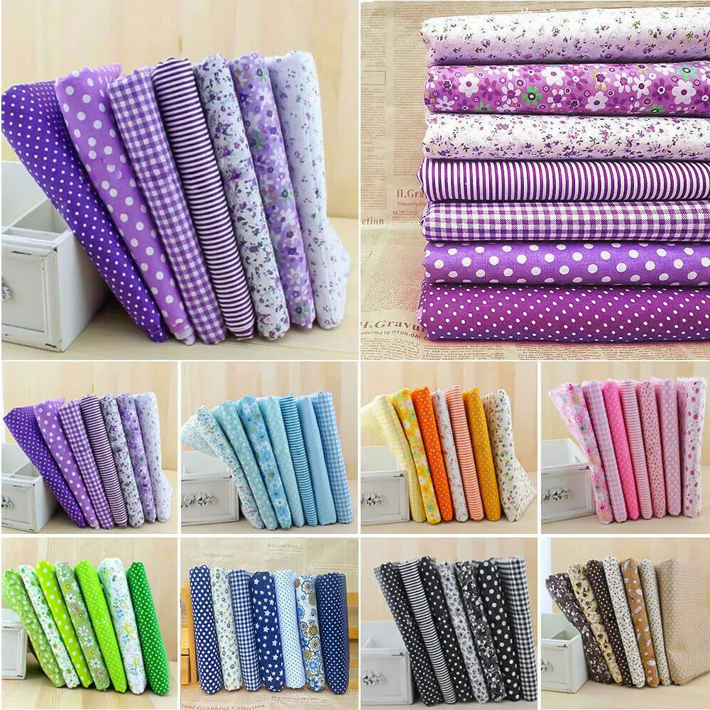 7-Piece Multicolor Cotton Fat Quarter Bundle — 25x25cm (Set D)