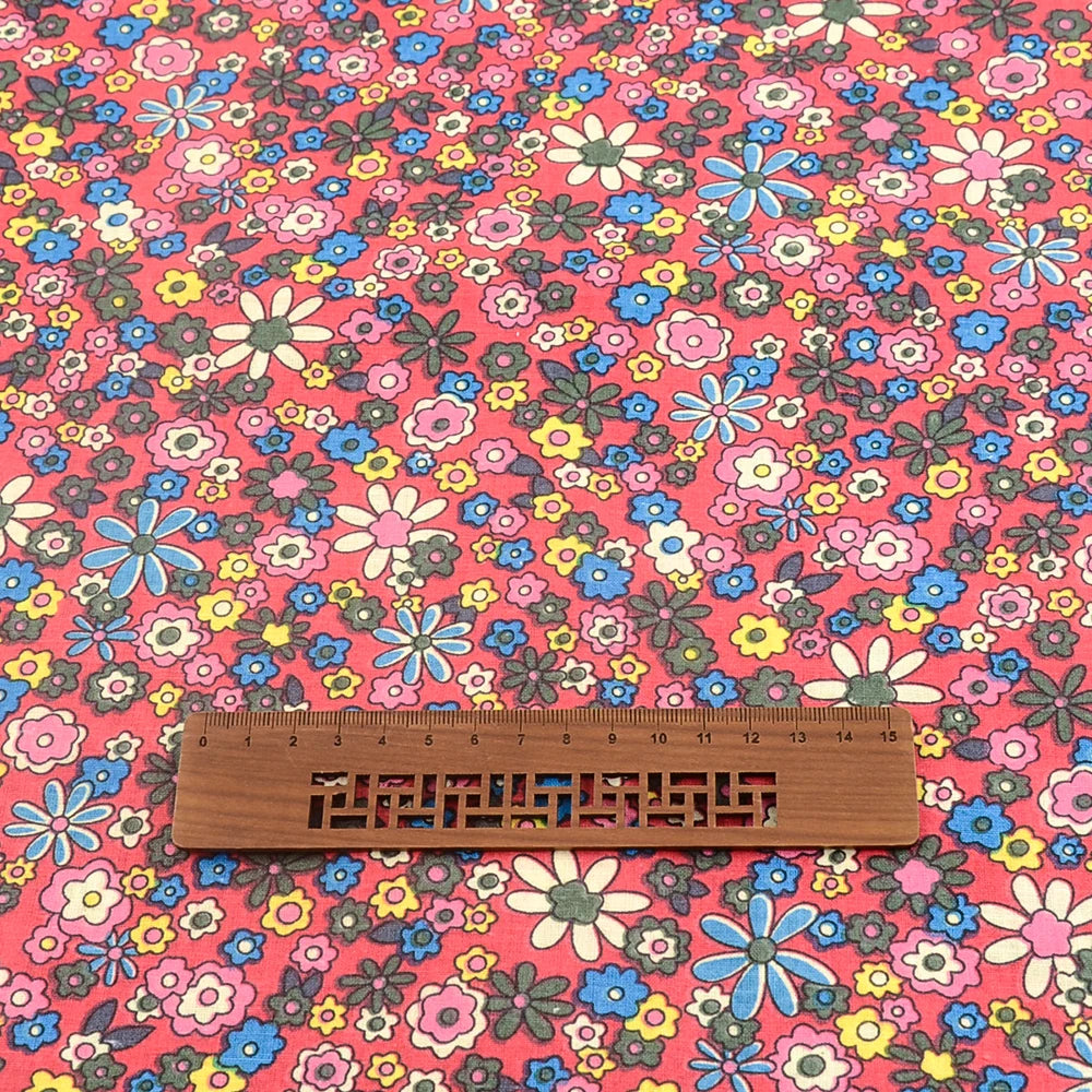 Teramil New Cotton Cloth Fabric Blue and Pink Flower Design for Sewing Home Textile Handicraft Patchwork Scrapbooking Needlework