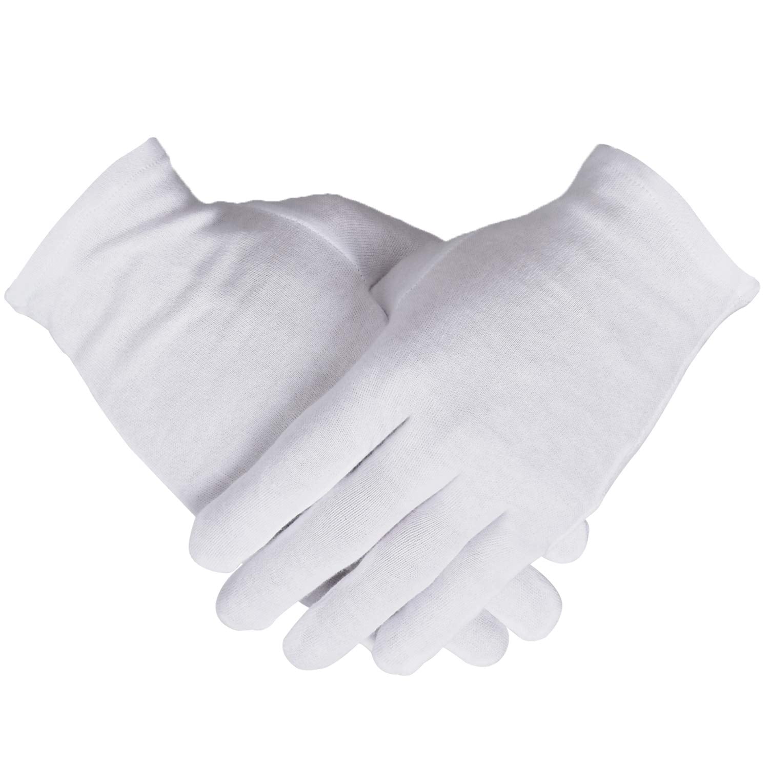 White Cotton Gloves – 12 Pairs, Washable & Stretchable, S/M/L/XL