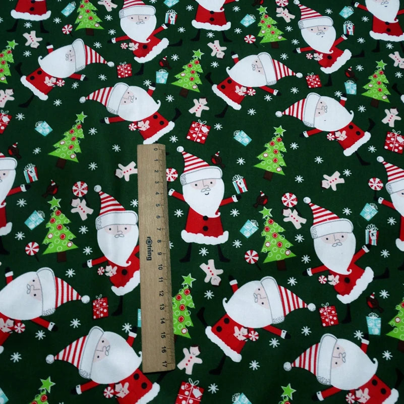 Christmas Twill Cotton Fabric – Santa, Trees & Holiday Prints, 0.5m x 1.6m