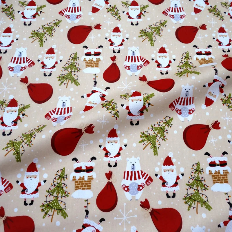 Christmas Twill Cotton Fabric – Santa, Trees & Holiday Prints, 0.5m x 1.6m